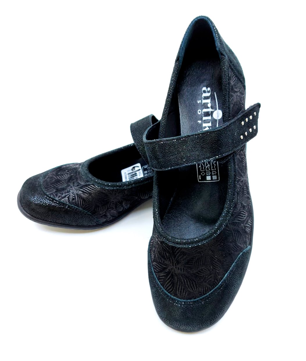 Dámské kožené baleríny na klínku Artika Soft, černé *Velikosti textil: 36