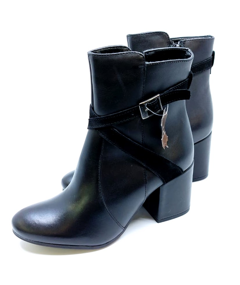 Dámská kožená kotníková obuv na podpatku LH, černé *Velikosti textil: 37