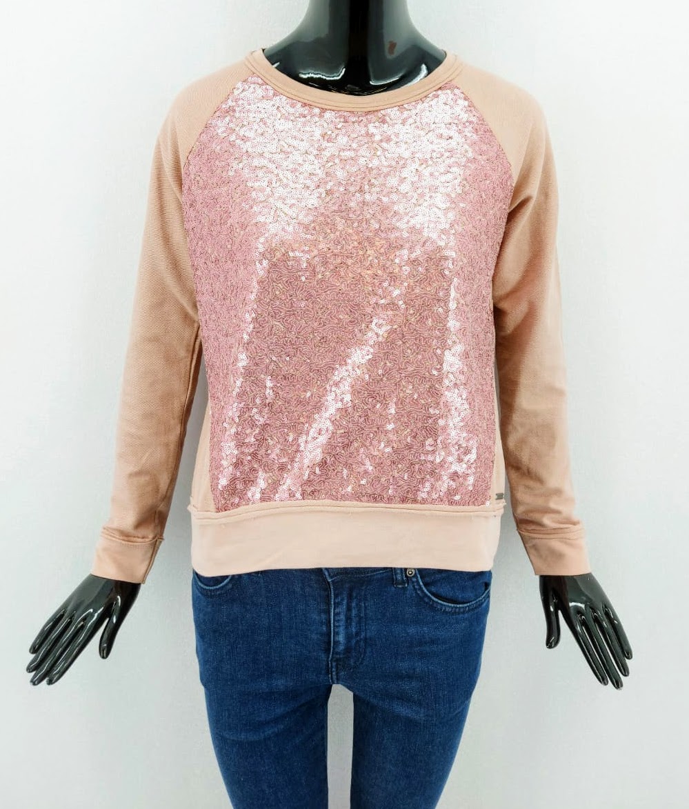 Dámská fashion mikina s flitry Pepe Jeans, Pale Pink *Velikosti textil: XS