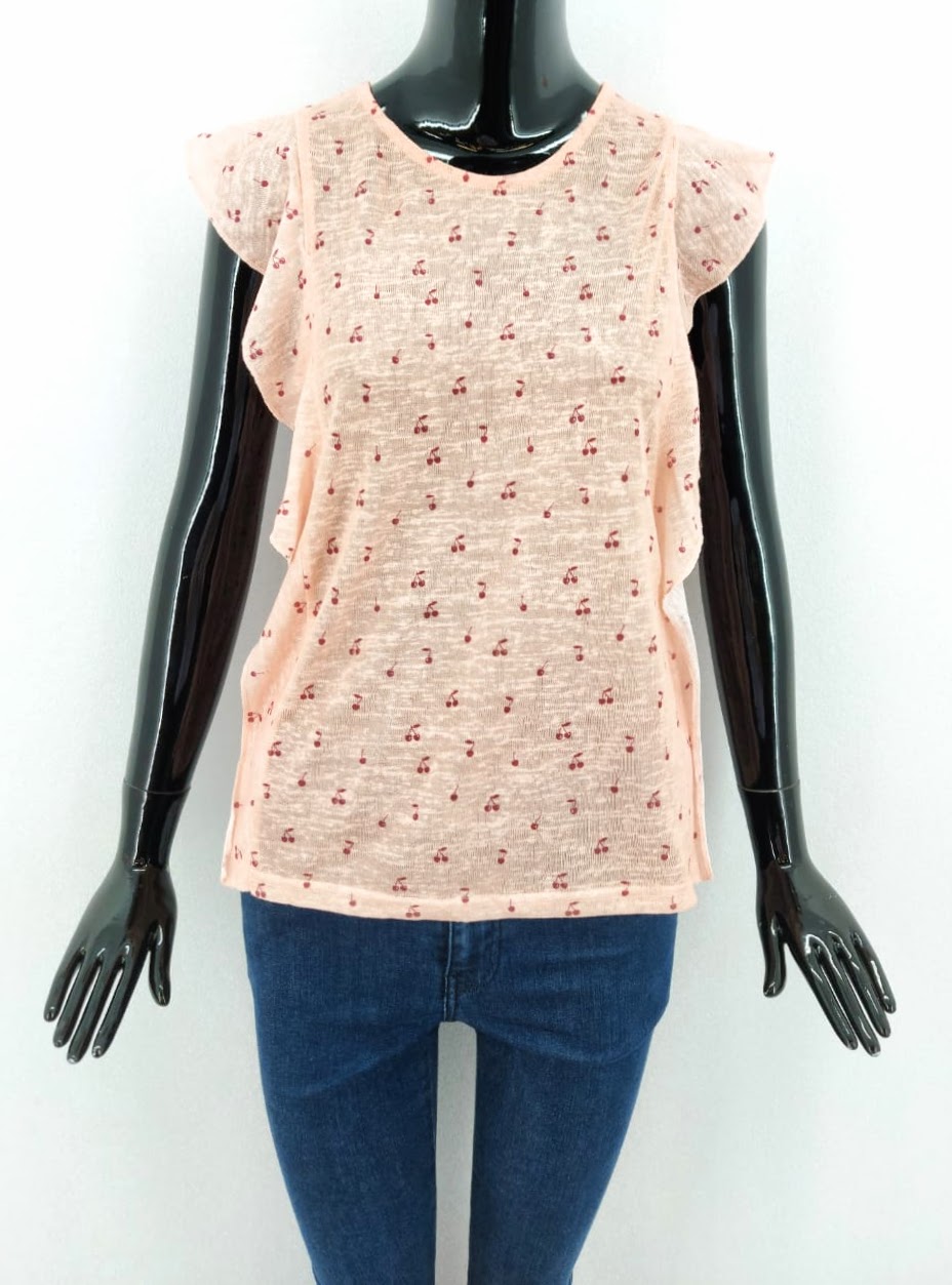 Dámský pletený top s volánky Fresh Made, broskvově oranžový s třešničkami *Velikosti textil: L