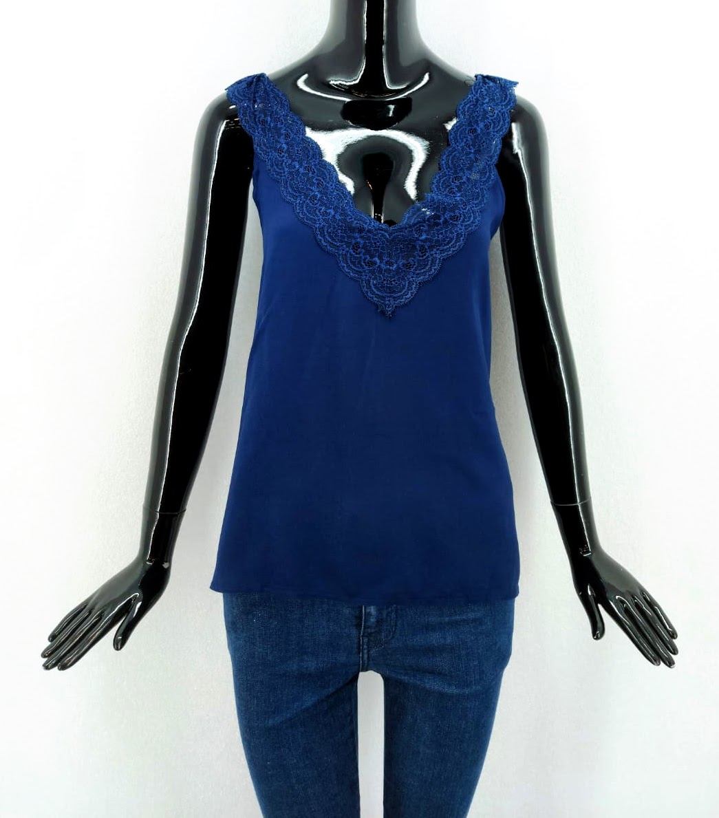 Dámská košilka s krajkou Cherry Paris, modrá *Velikosti textil: T2/M