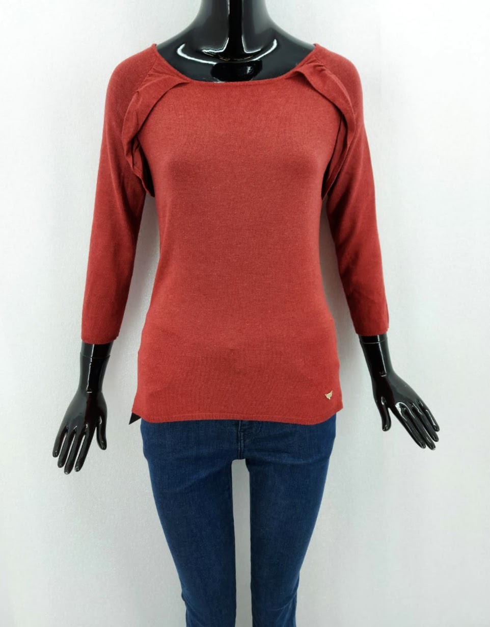 Dámský módní svetřík s volánky Lpb Woman, cihlově červený *Velikosti textil: S/M