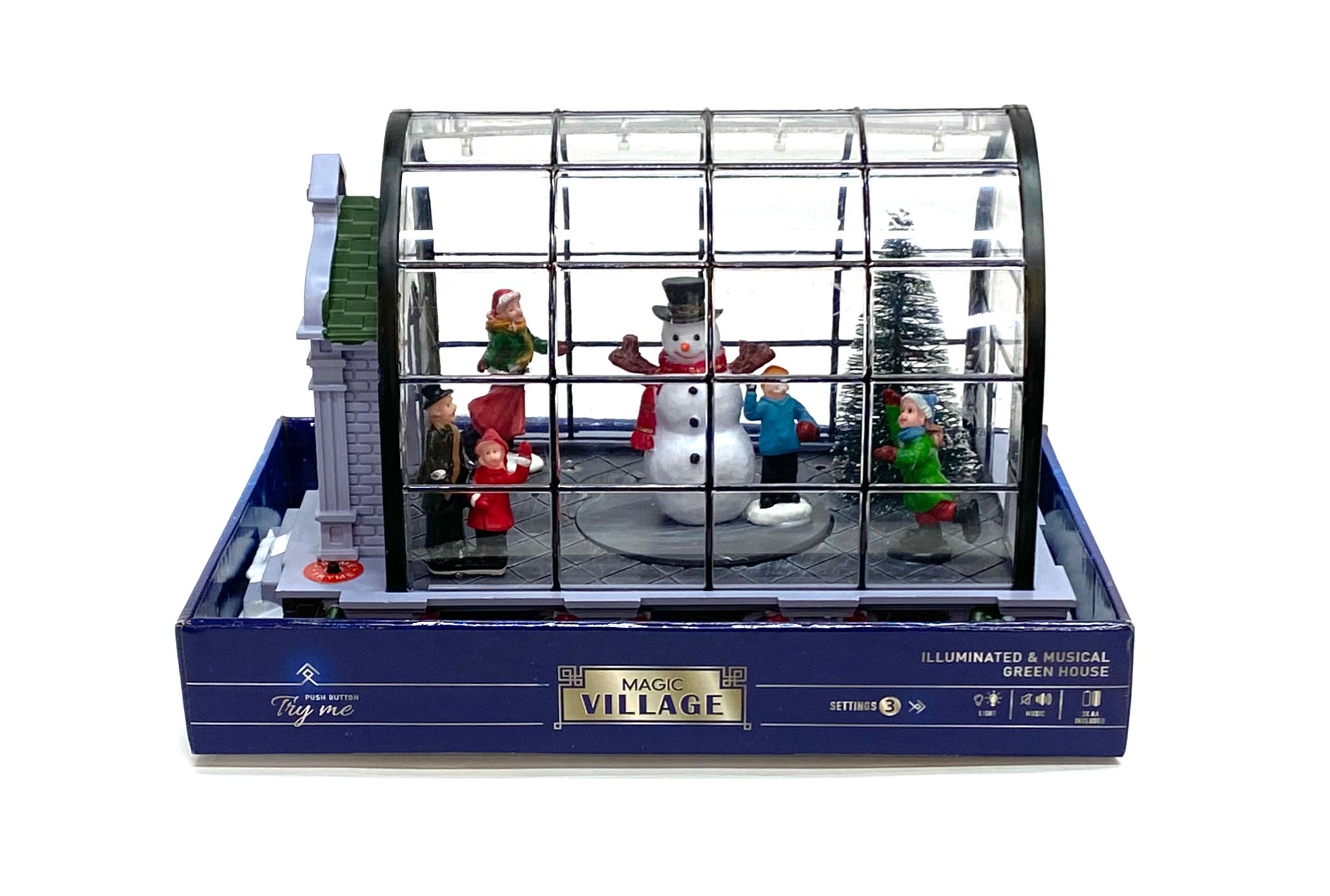 Magic Village Hrající a svítící vánoční scéna - sněhulák