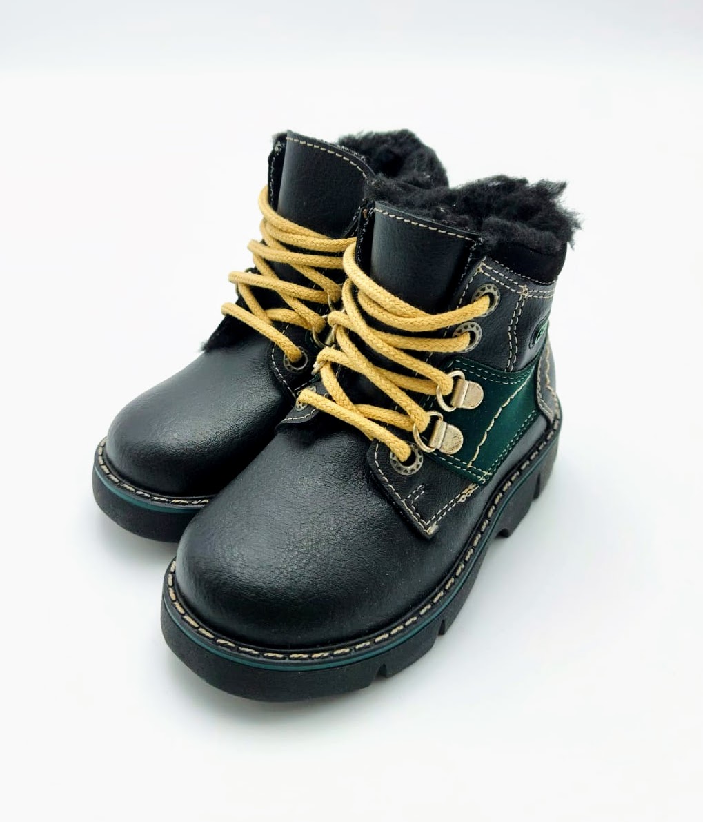 Dětská zimní kotníková obuv Fare - kožená , černo-zelená *Velikosti textil: 23