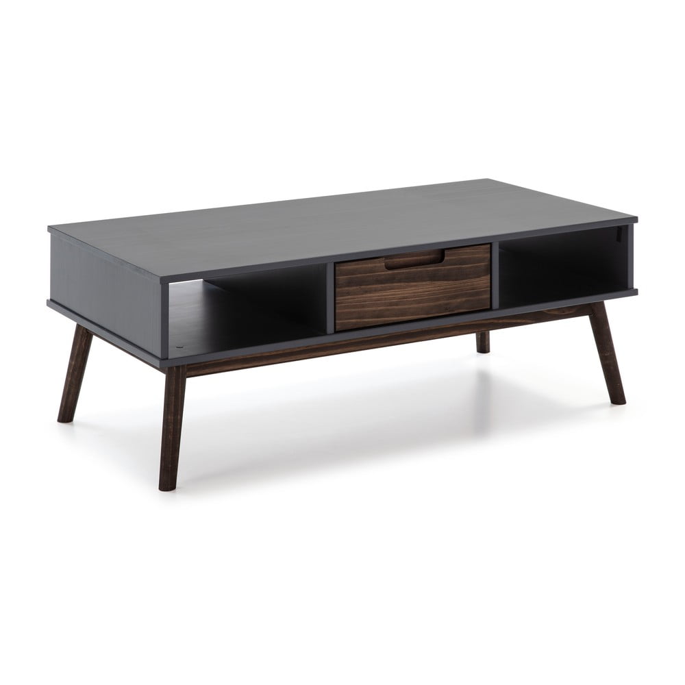 Antracitově šedý konferenční stolek z borovicového dřeva Marckeric Nussa, 110 x 55 cm