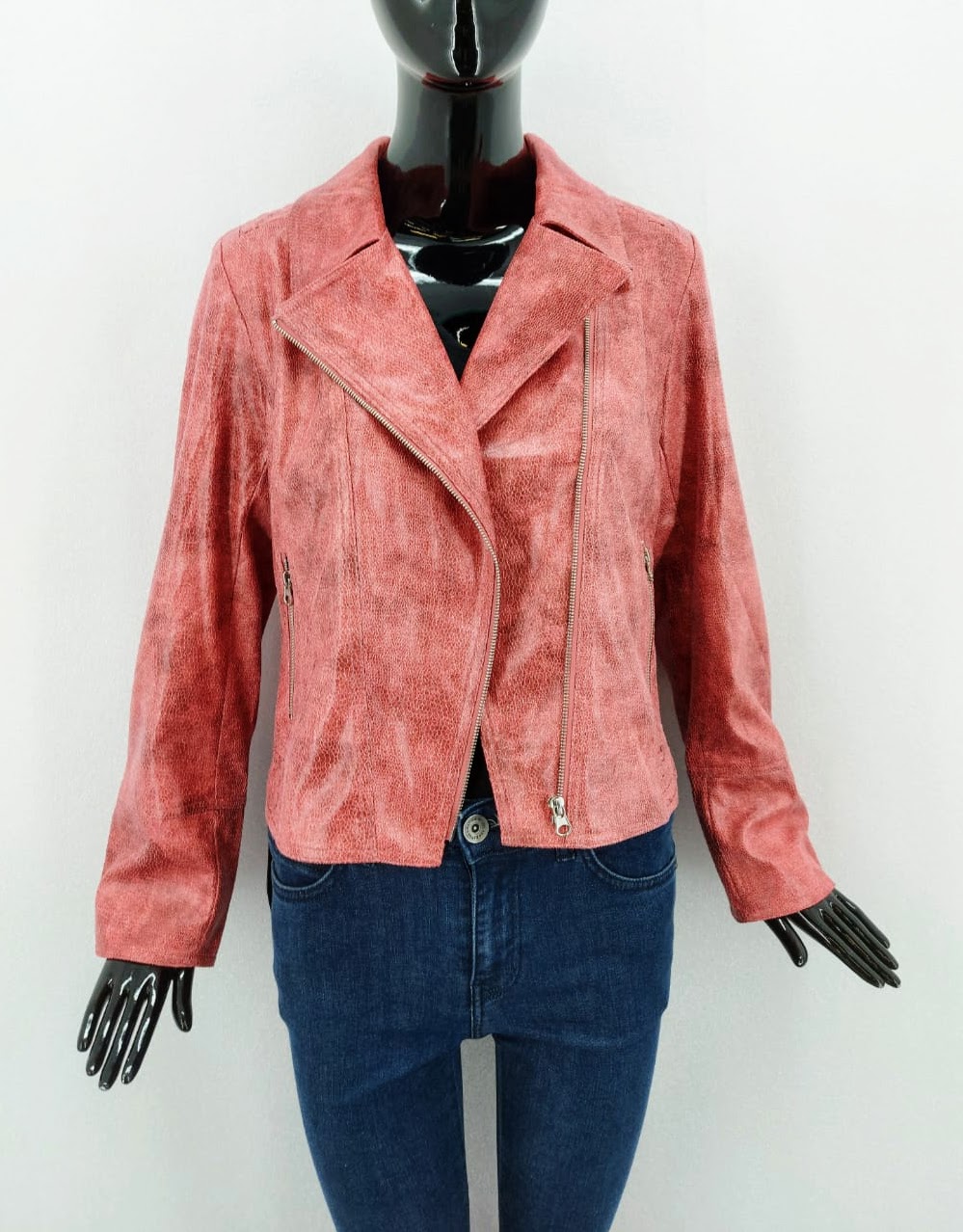 Dámská módní koženková bunda - křivák Freda, červená *Velikosti textil: T3/L