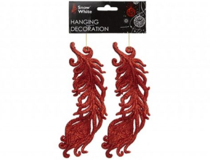 Třpytivá dekorace - peříčko - 16 cm, 2 ks BARVA: Zlatá