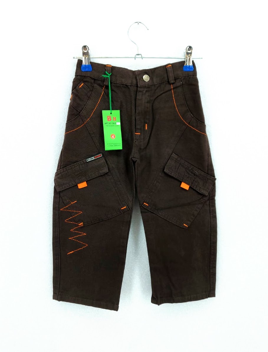 Ben Hao Dětské kalhoty s kapsami + pásek, tmavě hnědé *Velikosti textil: 4 roky