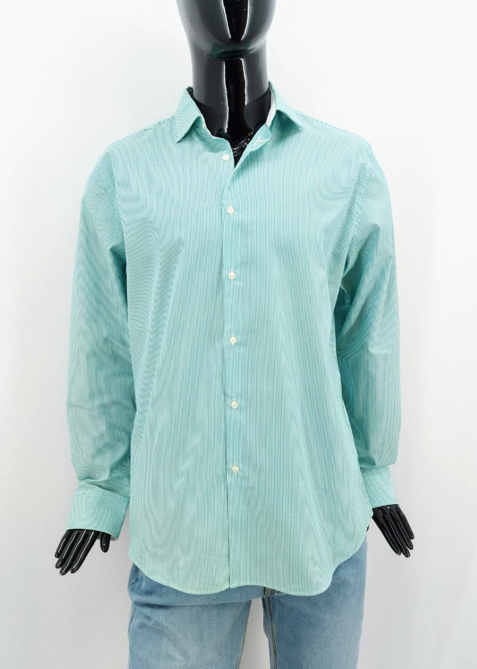 Pánská košile s jemnými proužky Carnet de Vol, zeleno-bílá *Velikosti textil: M