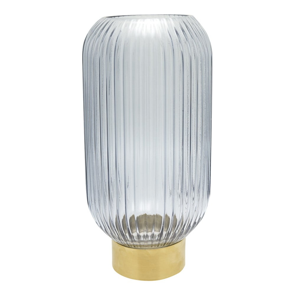 Šedá skleněná váza s kovovým podstavcem Green Gate, výška 31 cm