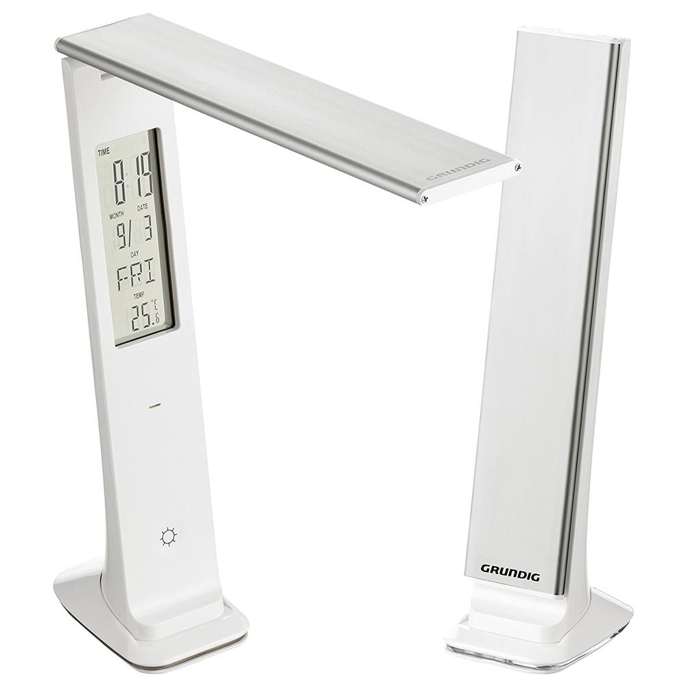 GRUNDIG stolní lampa Touch 29 LED bílé světlo 9w skládací s hodinami a datem
