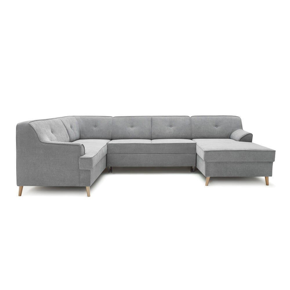 Šedá rohová rozkládací pohovka s lenoškou Bobochic Paris Alfa, levý roh - rozbaleno