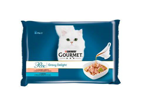 Purina Gourmet kapsa Perle 4 x 85 g Gravy Delight v omáčce lososs přích.uzeného a tuňák