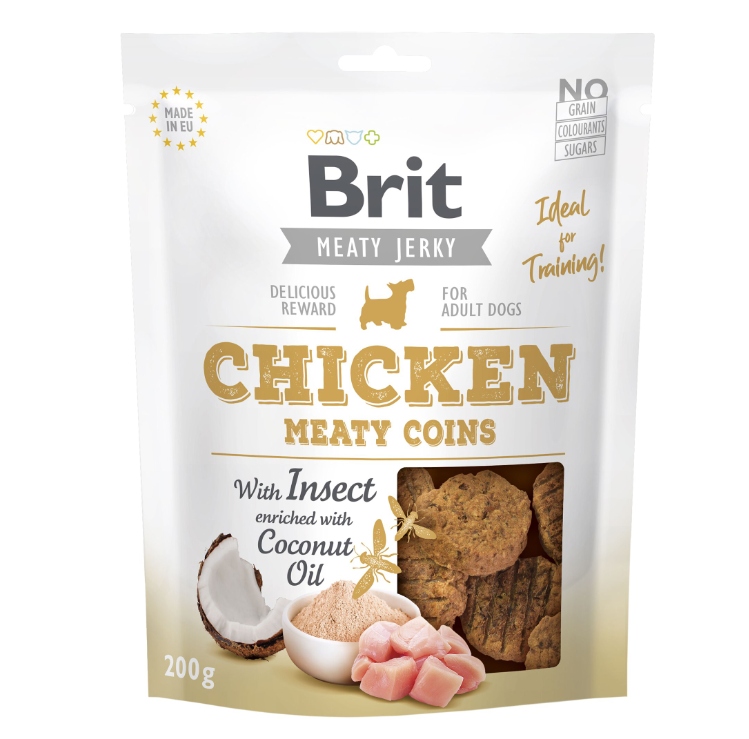 Brit masové penízky s kuřecím masem, kokosovým olejem a hmyzím proteinem, 200g
