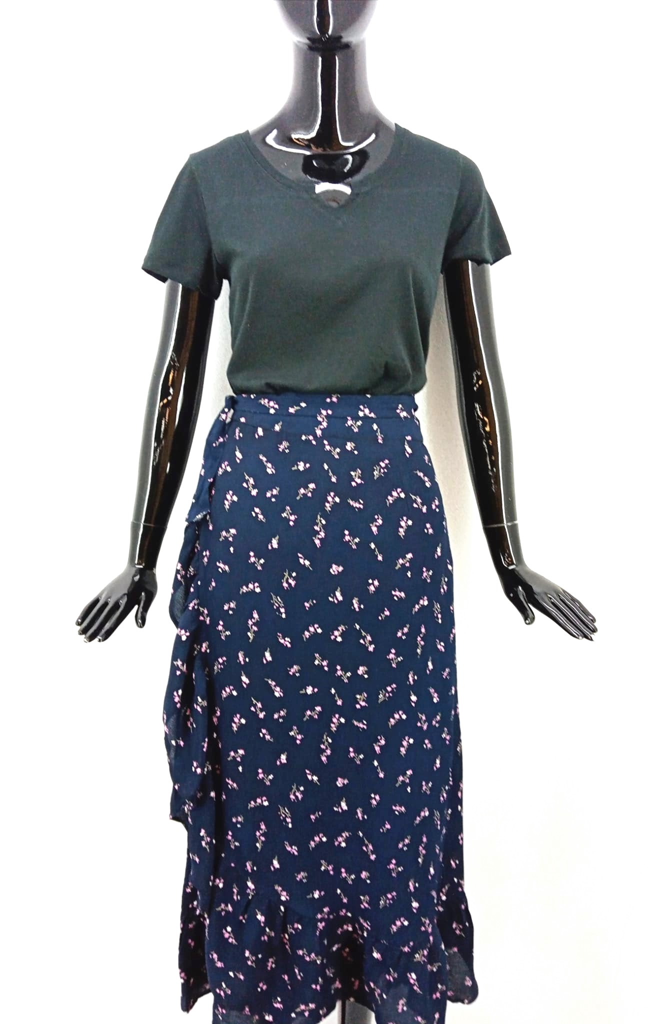 Dámská zavinovací sukně Neo noir, modrá s květy Velikosti XS-XXL: XS