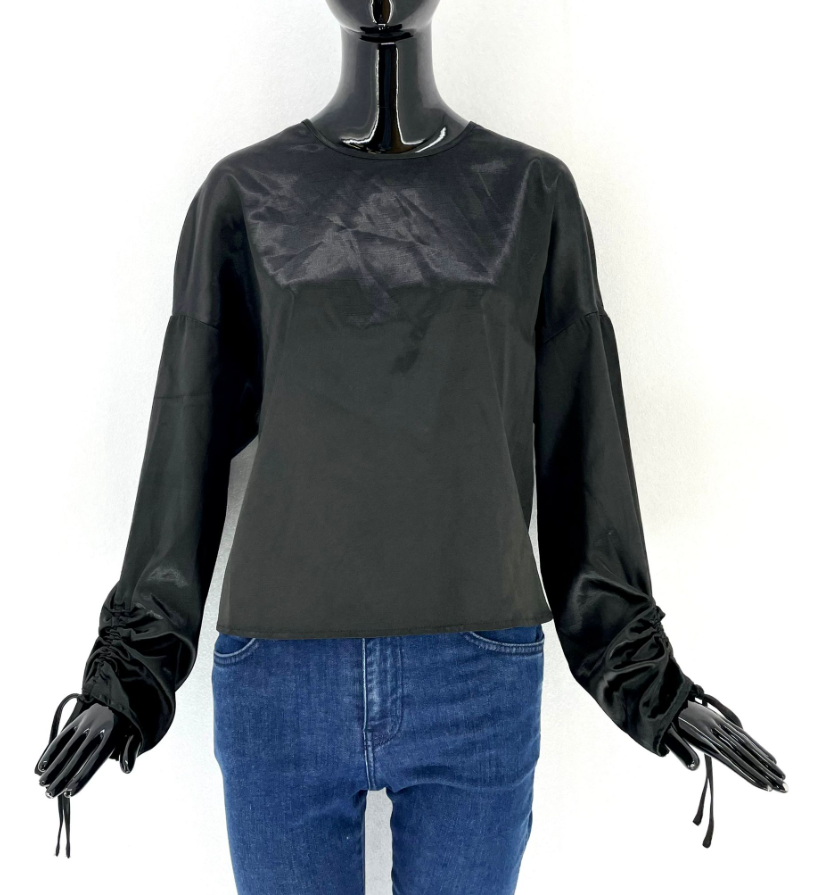 BIKBOK Dámská lesklá halenka s nařasenými rukávy - černá Velikosti XS-XXL: M