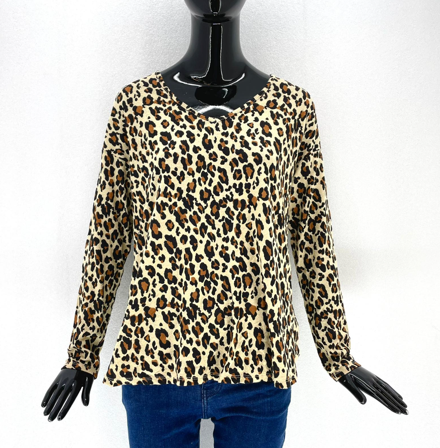 Lehký dámský svetr Gibson -leopardí vzor Velikosti XS-XXL: S