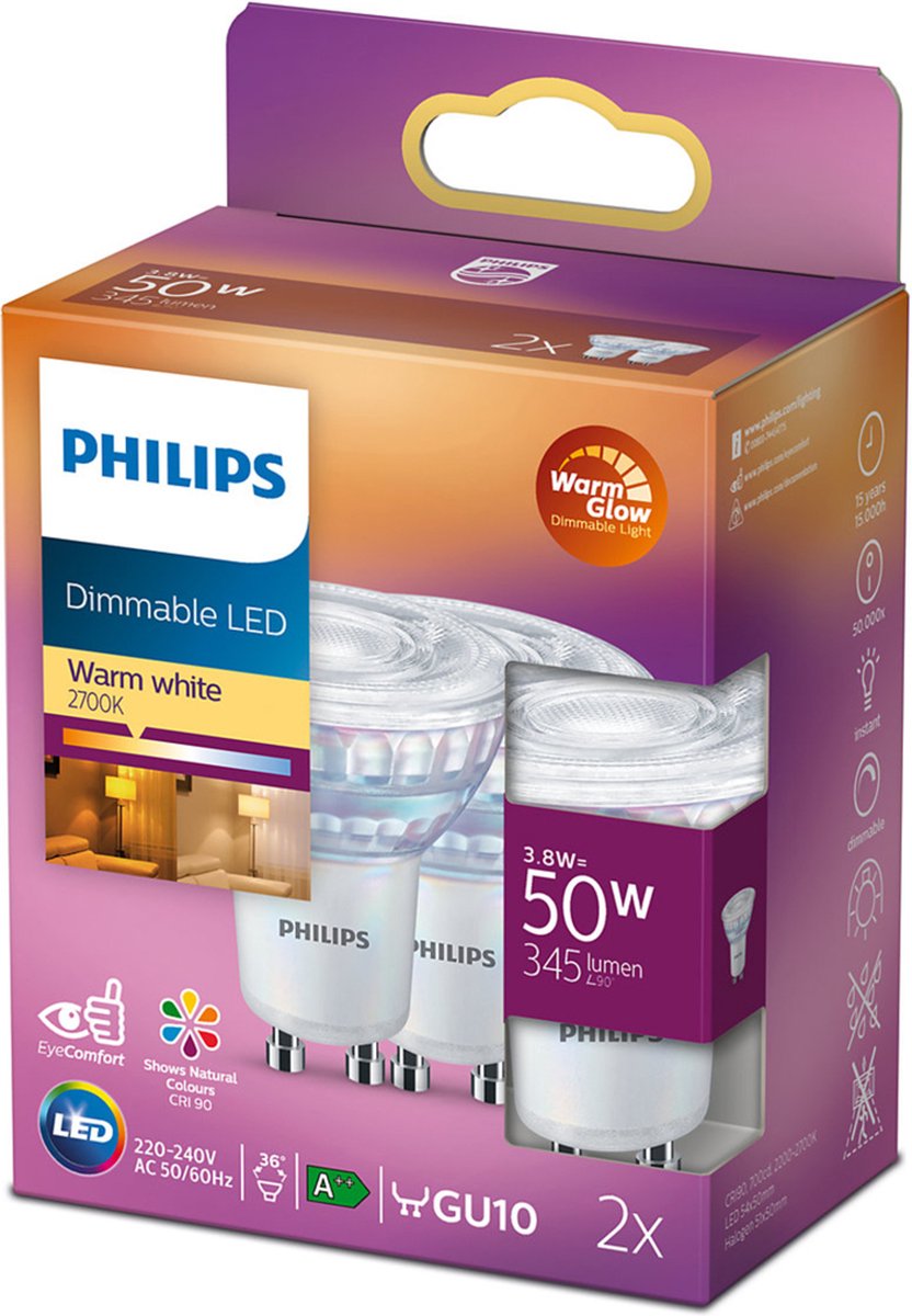 Philips Bodové LED žárovky  - GU10 - 50 W - stmívatelné - teplá bílá - 2 ks