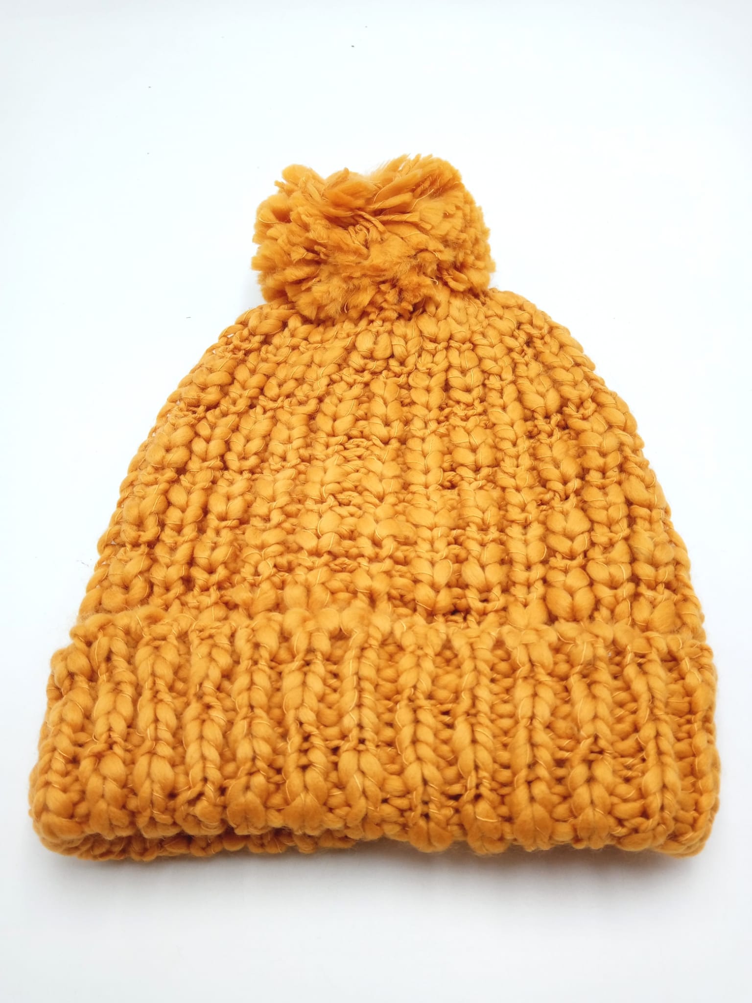 Oodji Čepice pletená copánky s ohrnutým lemem a bambulí, oranžová