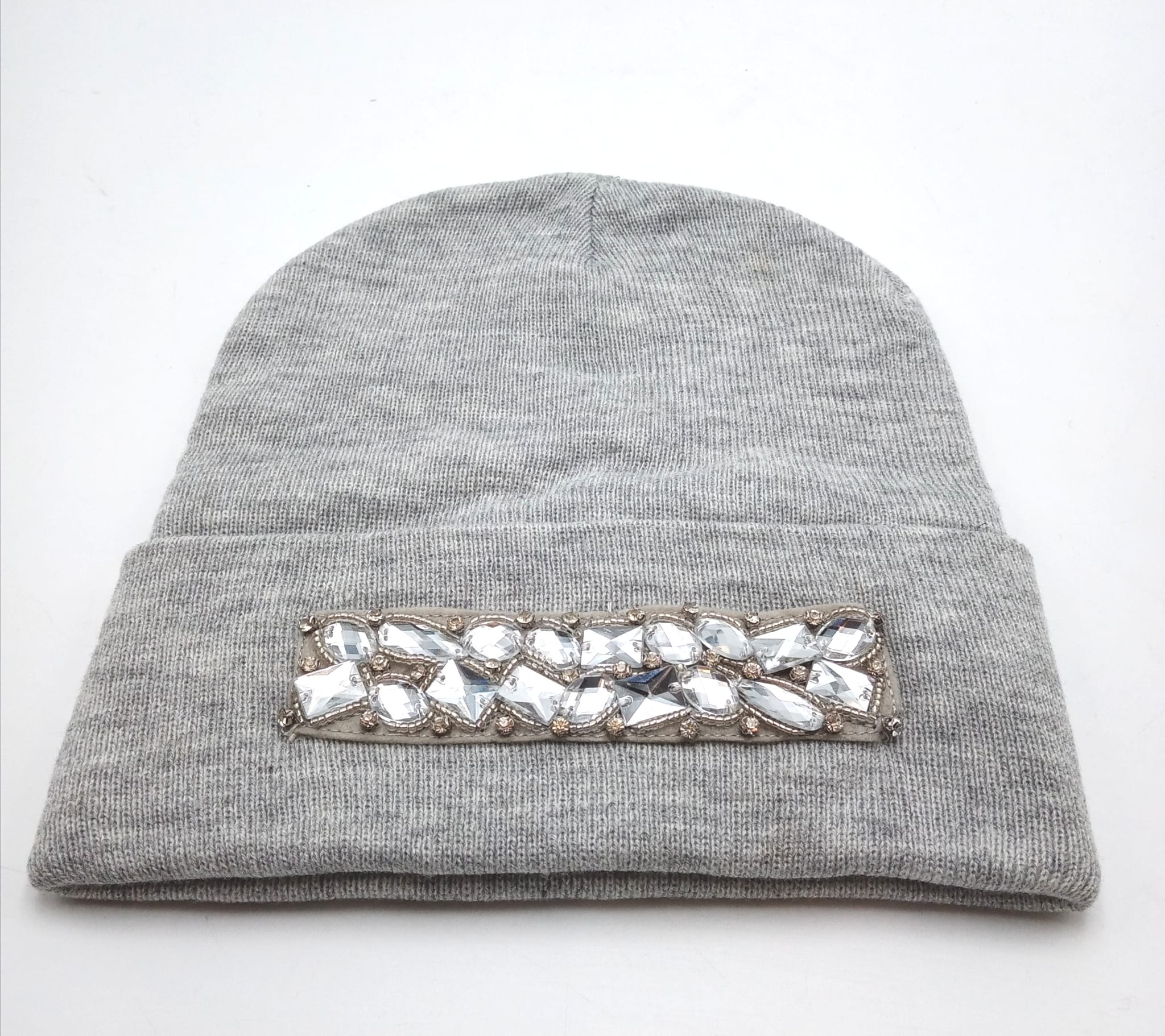Pletená čepice zdobená kamínky OODJI, šedá