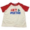 Dětské tričko s krátkým rukávem,  LITTLE CIGOGNE, bílé s nápisem a červenými rukávy