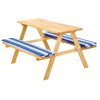 Dětská pikniková lavice s polstrováním - modrá/bílá