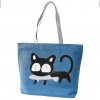 Velká dámská taška s černou kočičkou - světle modrá