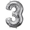 Fóliový balón narozeninové číslo 3  stříbrný 66cm