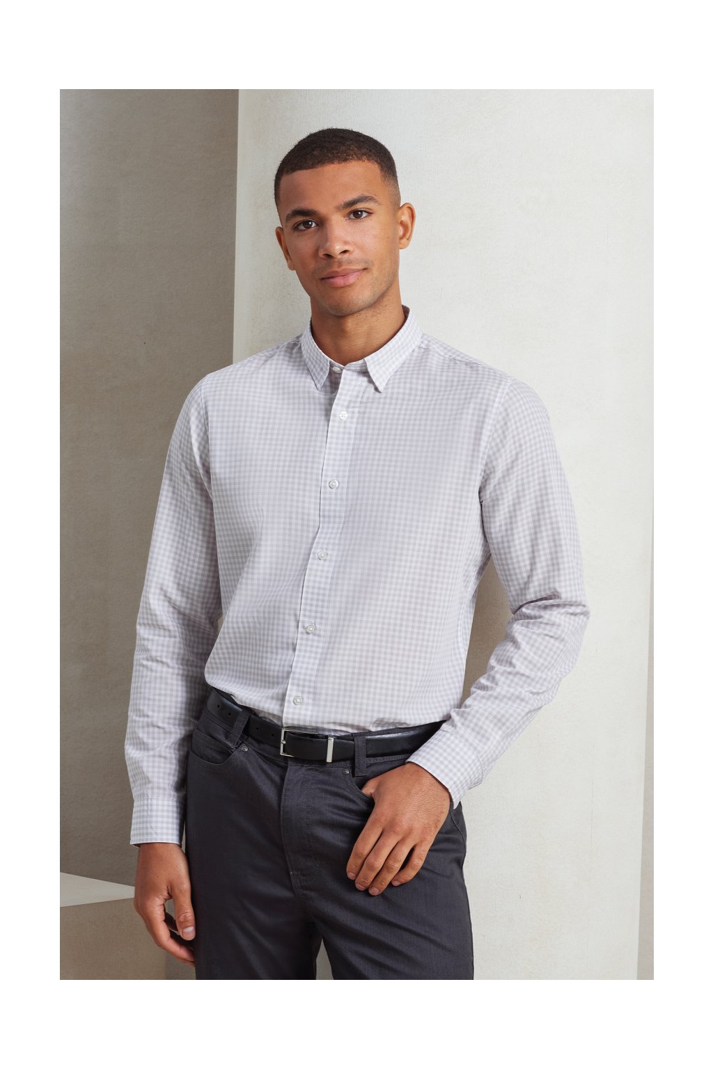 'MAXTON' CHECK MEN'S LONG SLEEVE SHIRT Navy/White (Vyberte barvu námořnická modrá / bílá, Velikost S)