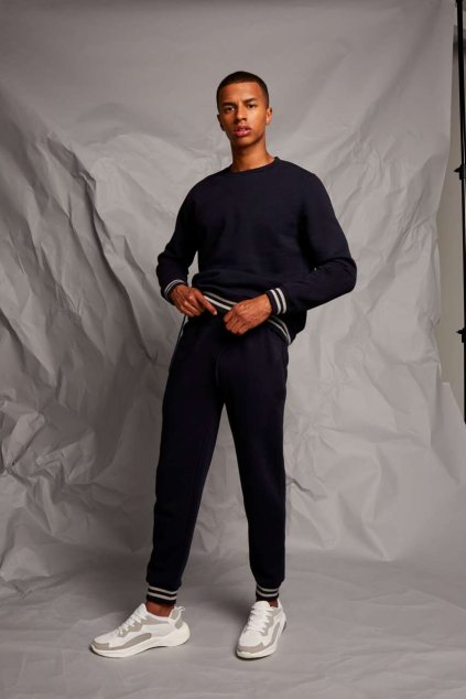JOGGERS WITH STRIPED CUFFS Heather Grey/Navy (Vyberte barvu šedá žíhaná / námořnická modrá, Velikost XS)