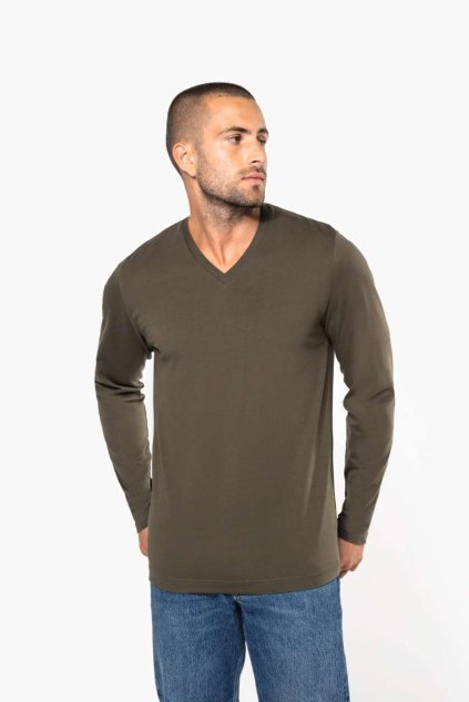 MEN'S LONG-SLEEVED V-NECK T-SHIRT Sky Blue (Vyberte barvu modrá obloha, Velikost 3XL)