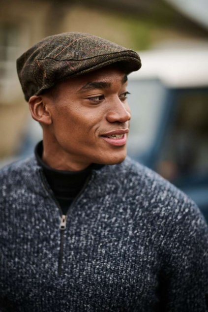 ACRE TWEED-EFFECT FLATCAP Grey Check (Vyberte barvu Grey Check, Velikost L/XL)