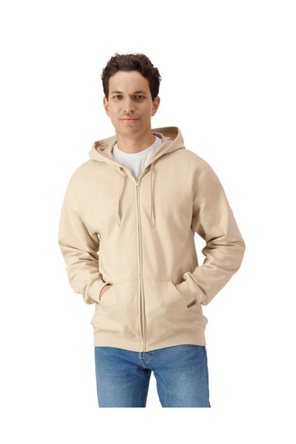 SOFTSTYLE® MIDWEIGHT FLEECE ADULT FULL ZIP HOODED SWEATSHIRT Sand (Vyberte barvu písková, Velikost S)