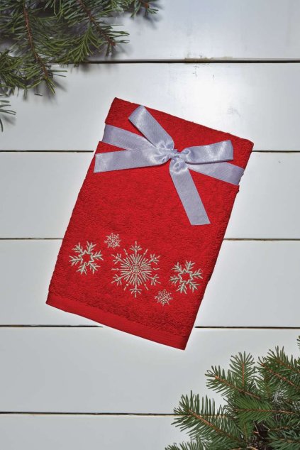 OLIMA CHRISTMAS TOWEL - SNOWFLAKES II Red (Vyberte barvu červená, Velikost 45X70)