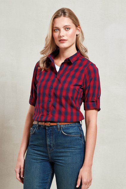 'MULLIGAN' CHECK - WOMEN'S LONG SLEEVE COTTON SHIRT Red/Navy (Vyberte barvu červená / námořnická modrá, Velikost XS)