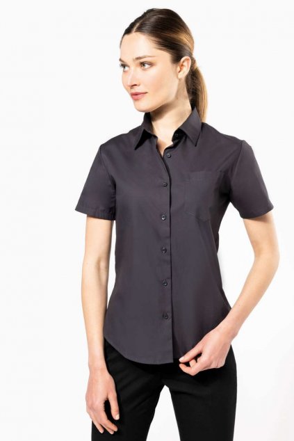 LADIES' SHORT-SLEEVED COTTON POPLIN SHIRT Zinc (Vyberte barvu zinek šedá, Velikost S)