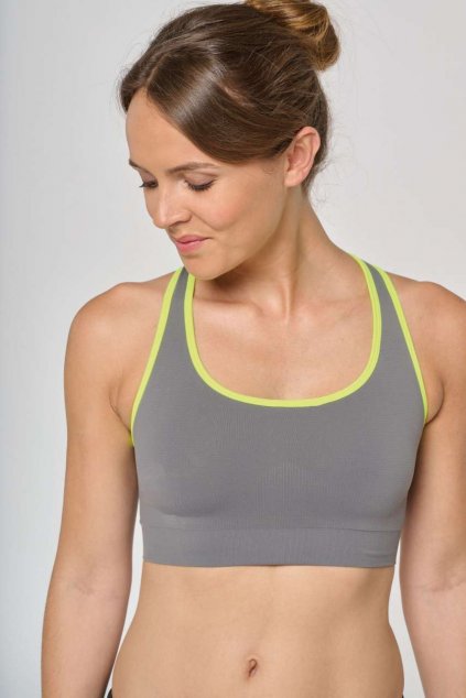 SEAMLESS SPORTS BRA Fluorescent Pink/Storm Grey (Vyberte barvu fluorescenční růžová / šedá bouře, Velikost M/L)