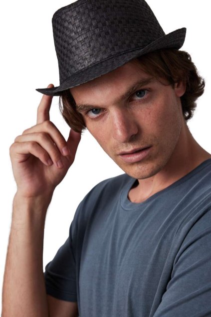 RETRO PANAMA - STYLE STRAW HAT Black (Vyberte barvu černá, Velikost 57)