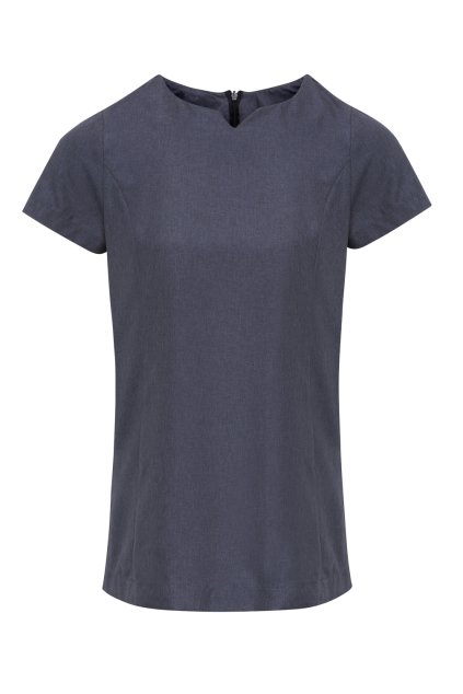 ‘VIOLA' LINEN-LOOK CUT NECK BEAUTY TUNIC Grey Heather (Vyberte barvu šedá žíhaná, Velikost XS)