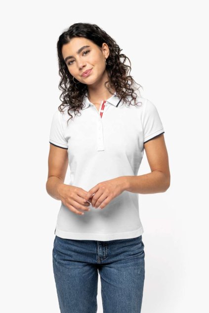 LADIES' SHORT-SLEEVED PIQUÉ KNIT POLO SHIRT Red/White/Navy (Vyberte barvu červená / bílá / námořnická modrá, Velikost S)
