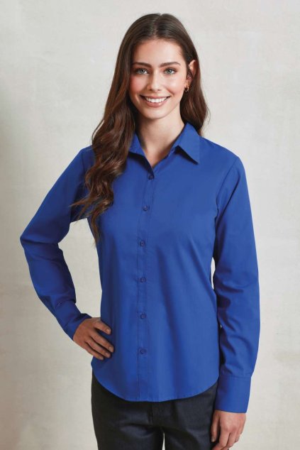 WOMEN'S LONG SLEEVE POPLIN BLOUSE Light Blue (Vyberte barvu světle modrá, Velikost XS)