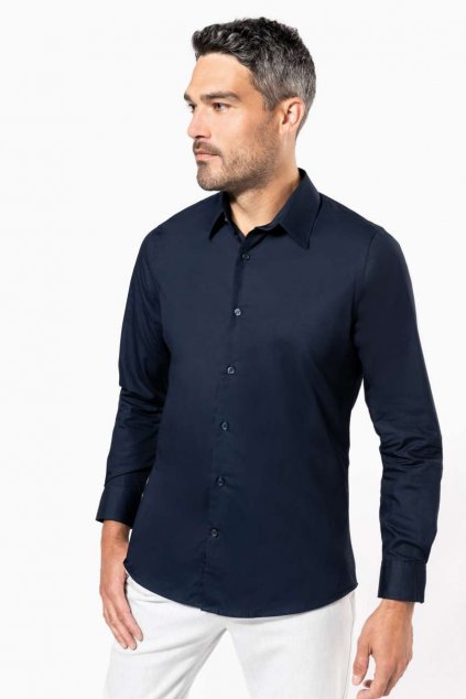 MEN’S LONG-SLEEVED COTTON POPLIN SHIRT Black (Vyberte barvu černá, Velikost M)