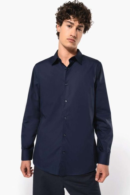 MEN’S LONG-SLEEVED COTTON POPLIN SHIRT Black (Vyberte barvu černá, Velikost M)