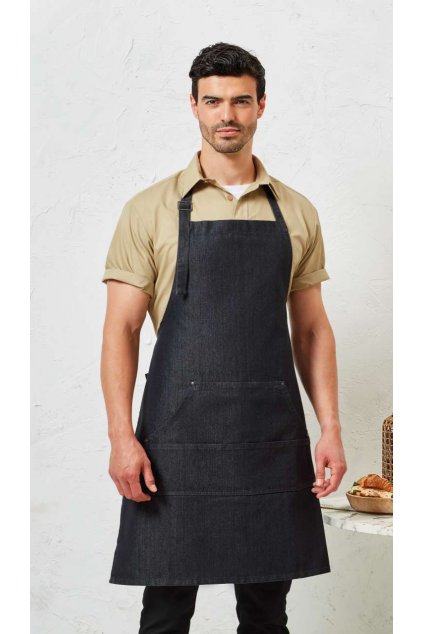JEANS STITCH DENIM BIB APRON Black Denim (Vyberte barvu černá džínovina, Velikost U)