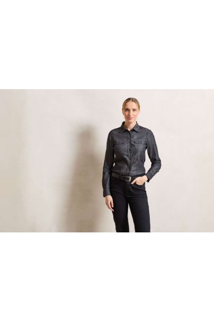 WOMEN'S JEANS STITCH DENIM SHIRT Black Denim (Vyberte barvu černá džínovina, Velikost XS)