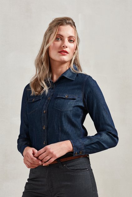 WOMEN'S JEANS STITCH DENIM SHIRT Black Denim (Vyberte barvu černá džínovina, Velikost XS)