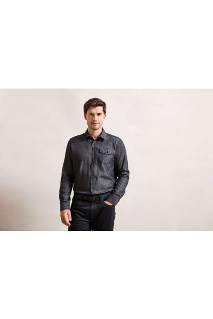 MEN’S JEANS STITCH DENIM SHIRT Black Denim (Vyberte barvu černá džínovina, Velikost XS)