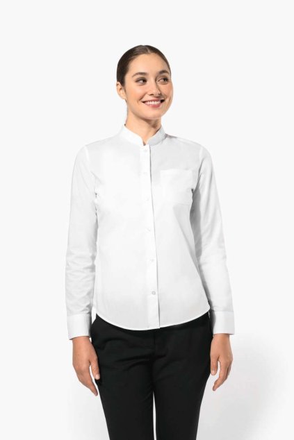 LADIES' LONG-SLEEVED MANDARIN COLLAR SHIRT Black (Vyberte barvu černá, Velikost XS)