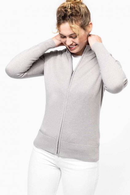 LADIES' FULL ZIP CARDIGAN Grey Melange (Vyberte barvu šedý melír, Velikost S)