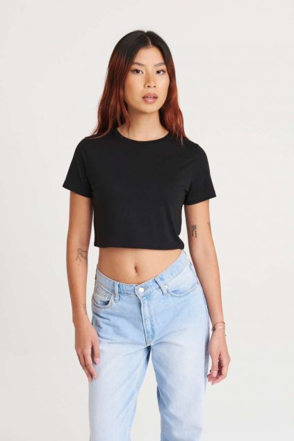 WOMEN'S TRI-BLEND CROPPED T Heather Black (Vyberte barvu černá žíhaná, Velikost XS)